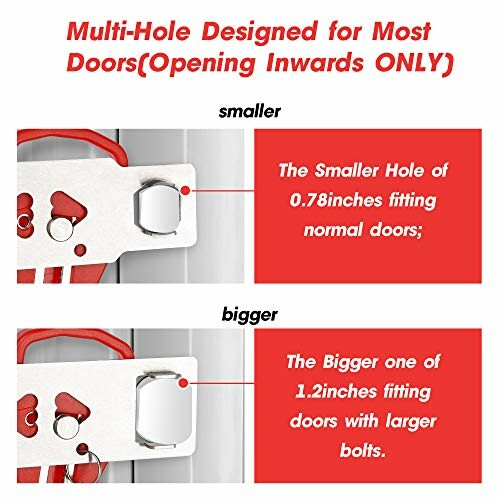 Multi-hole door lock with two hole sizes for different bolt sizes.