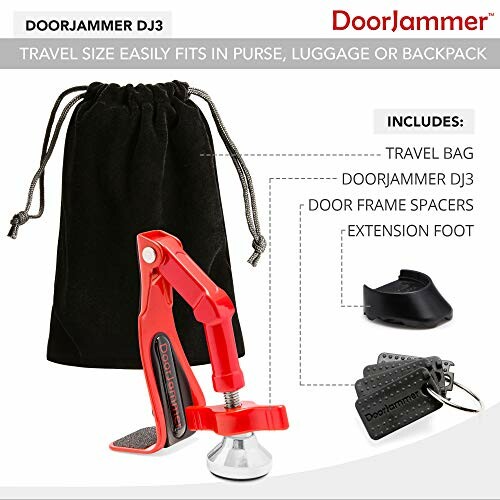 DoorJammer DJ3 with travel bag, spacers, and extension foot